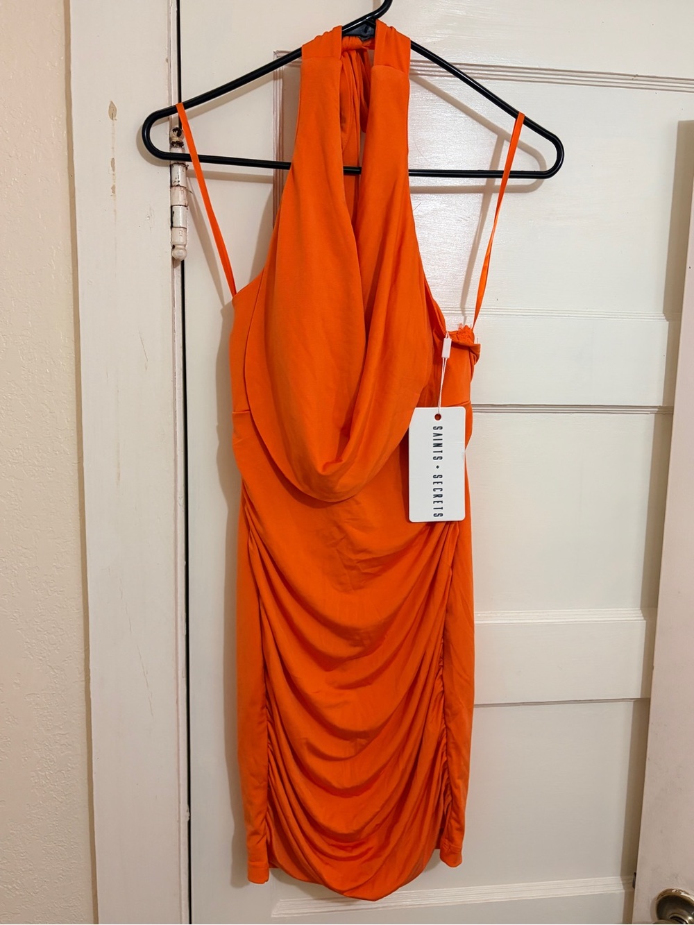Saints + Secrets Coral Halter Ruched Midi Dress Size Small NWT
